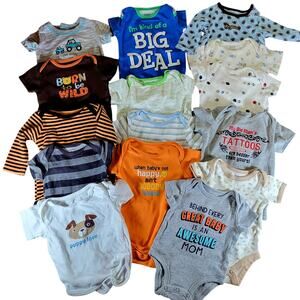 15 Assorted Baby Bodysuits 0-6 Months - Graphic Prints & Stripes Mom, Tattoos,